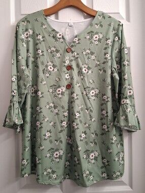 Green Floral Blouse Small